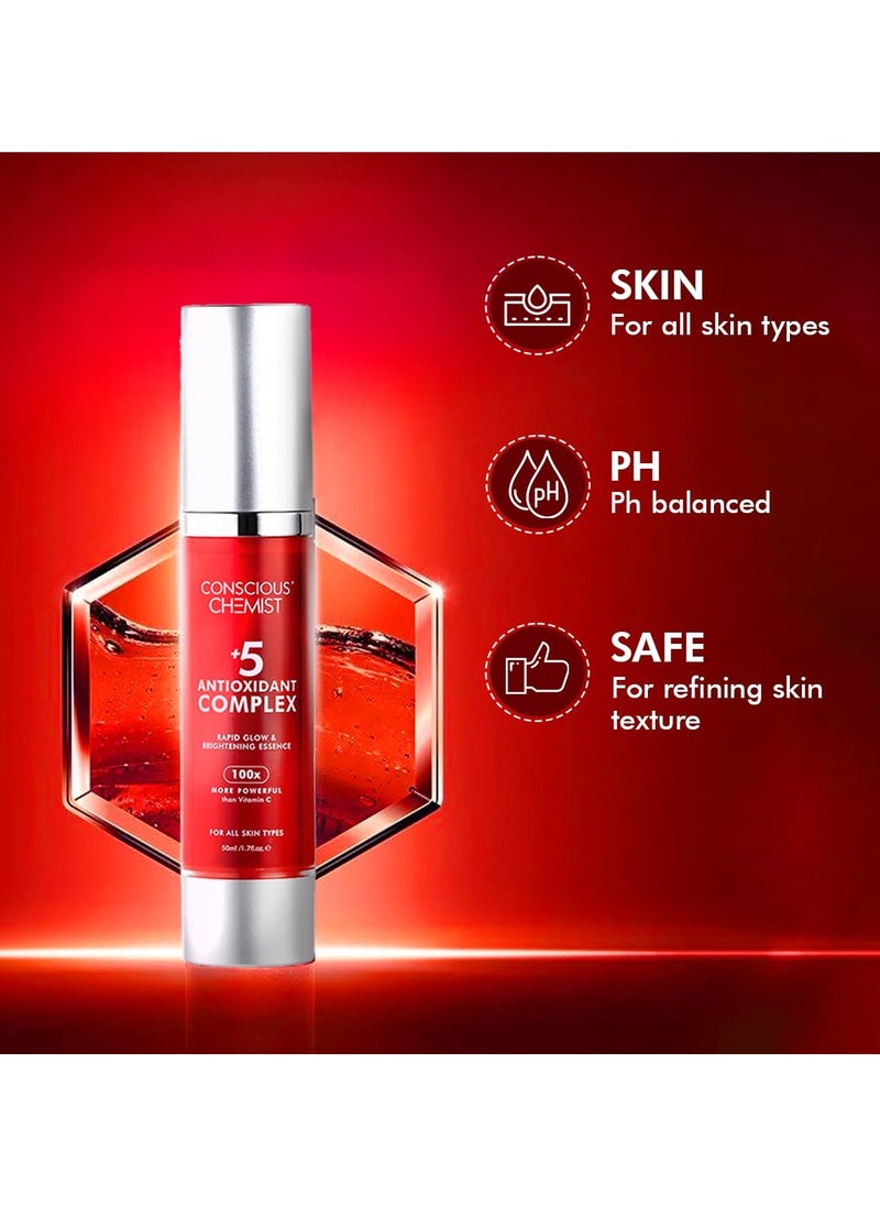 Rapid Glow & Brightening Essence | Face Serum with 5 Antioxidant Complex (100X Stronger Than Vitamin C), Vitamin E & Retinol | For Radiant, Even-Toned Skin, For Men & Women, All Skin Types – 50ml
