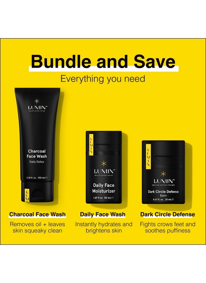 Lumin - Complete Set Men's skincare Routine includes: Charcoal Face Wash, Charcoal Scrub, Face Moisturizer, Wrinkle Serum, Recovery Oil & Dark Circle Defense Balm