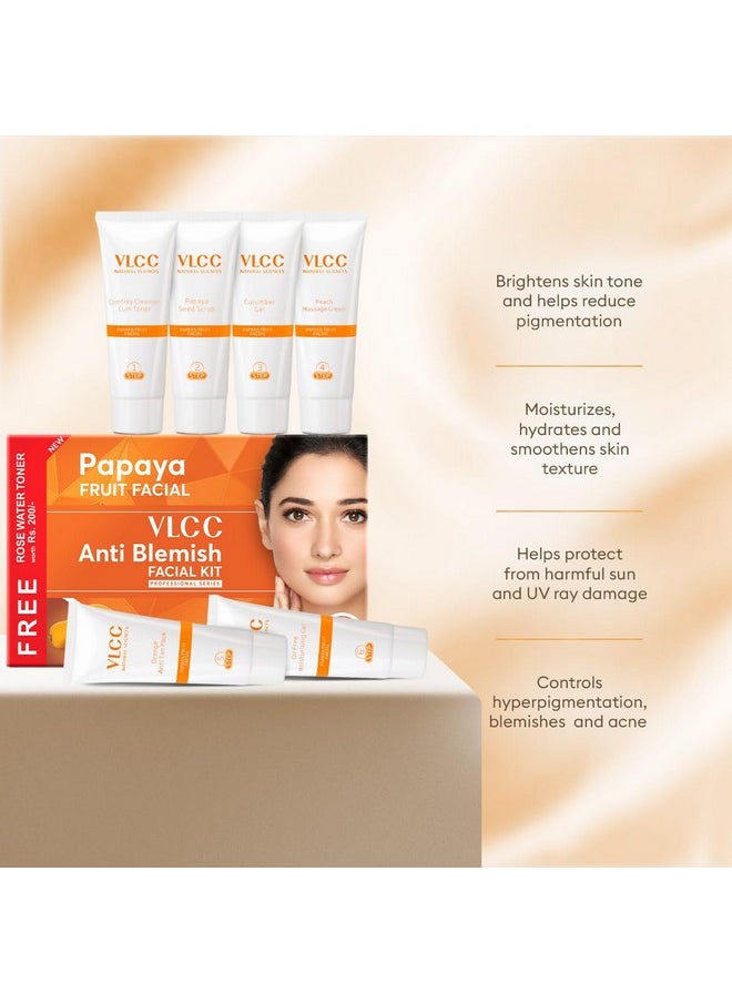 VLCC Papaya Fruit Facial Kit - Multi Use | Salon Like Facial in Just 6-Steps | Includes Cleanser, Scrub, Cream, Face Pack, Moisturizing Gels & a Rose Water Toner | 14.11 Oz (300g+100ml)