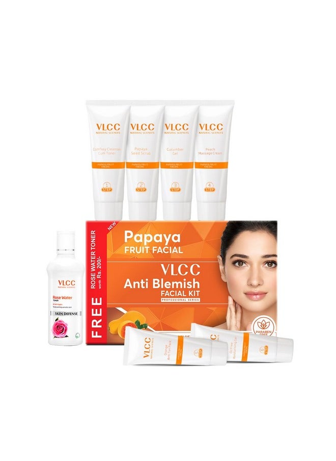 VLCC Papaya Fruit Facial Kit - Multi Use | Salon Like Facial in Just 6-Steps | Includes Cleanser, Scrub, Cream, Face Pack, Moisturizing Gels & a Rose Water Toner | 14.11 Oz (300g+100ml)