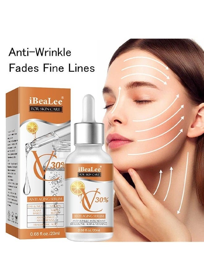 Vitamin C 30% Anti Aging Serum, Retinol and Hyaluronic Acid Serum for Brightening Firming and Hydrating Get Rid of Acne Marks Shrink Essence Fine Facial Lines Fade Brighten Pores Retinol Serum 20ml