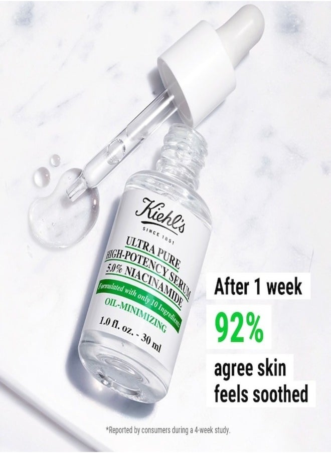 Kiehl’s Ultra Pure High-Potency 5.0% Niacinamide Serum – Oil-Reducing & Pore-Minimizing Facial Serum for All Skin Types – 30ml
