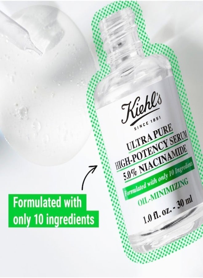 Kiehl’s Ultra Pure High-Potency 5.0% Niacinamide Serum – Oil-Reducing & Pore-Minimizing Facial Serum for All Skin Types – 30ml