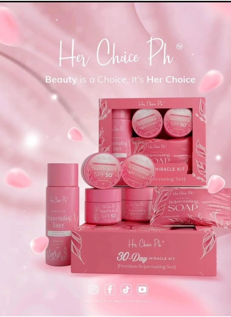 Her Choice Ph 30-Day Miracle Kit – Rejuvenating Toner, Night Cream, Sun Protect SPF50 & Rejuvenating Soap | Premium Rejuvenating Set