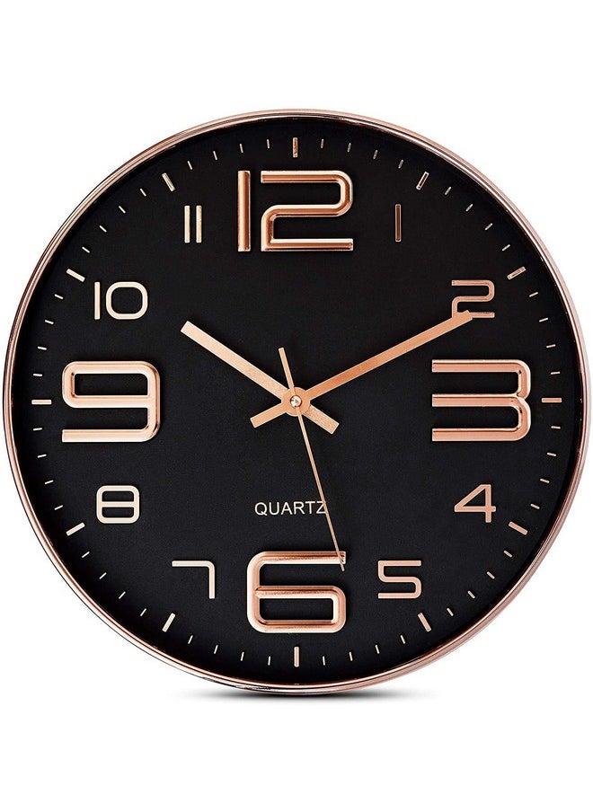 STAR WORK Quartz 12 Inches Premium Wall Clock for Home Stylish Latest Modern Design | Non Ticking Silent Wall Clock - Zero Sound & Disturbance Analog Clock (Black Gold | Round)