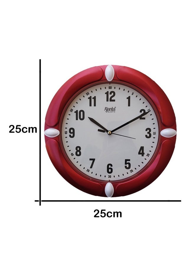 Ajanta Plastic Glass Wall Clock (25 x 25 cm, Red)