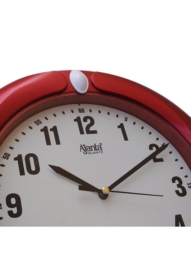 Ajanta Plastic Glass Wall Clock (25 x 25 cm, Red)