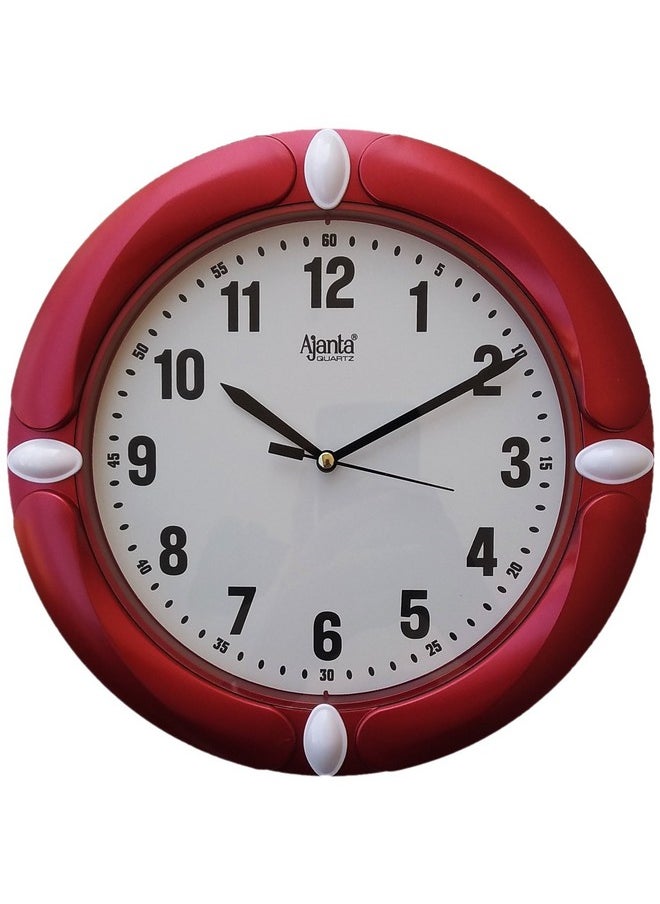 Ajanta Plastic Glass Wall Clock (25 x 25 cm, Red)