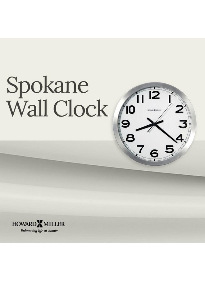 Howard Miller Spokane Wall Clock 625-450 Modern Round Brushed Aluminum, Flat Glass Crystal, Sturdy Metal Frame, Classic Black Accents, Quartz Movement