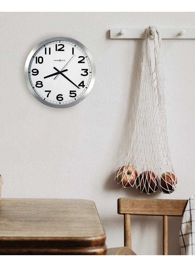 Howard Miller Spokane Wall Clock 625-450 Modern Round Brushed Aluminum, Flat Glass Crystal, Sturdy Metal Frame, Classic Black Accents, Quartz Movement