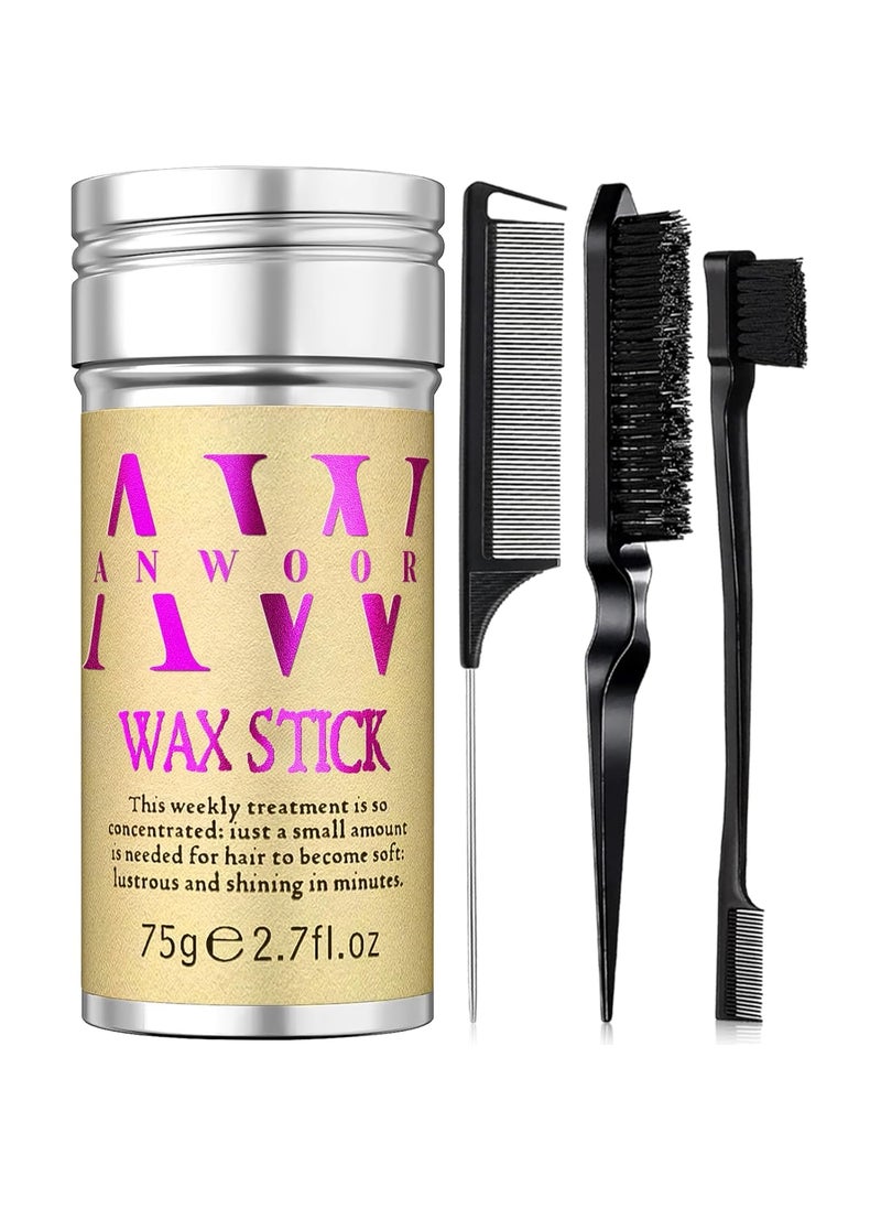 Slick Back Hair Brush, Hair Wax Stick 4Packs - Taming Flyaways & Edge Control - Hair Styling Products Accessories Stuff for Teenl Girl, Women & Kids
