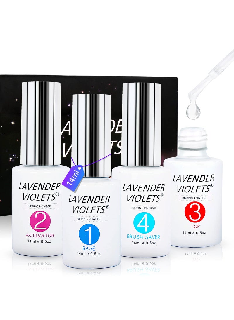 Lavender Violets Dip Powder Liquid Set, Dipping Powder Base Top Coat, Activator, Brush Saver J705B