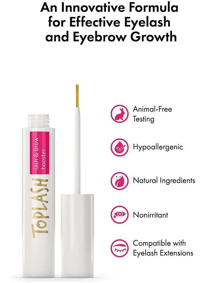 TOPLASH Eyelash Growth Serum - Innovative Formula for Longer, Thicker, Fuller Brows & Lashes - Natural, Cruelty-Free & Hypoallergenic - 0.10 fl.oz.