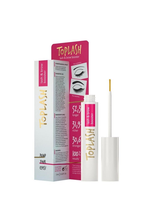 TOPLASH Eyelash Growth Serum - Innovative Formula for Longer, Thicker, Fuller Brows & Lashes - Natural, Cruelty-Free & Hypoallergenic - 0.10 fl.oz.