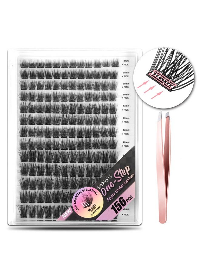 WONSIS Self Adhesive Eyelashes, 156 Pcs Self Adhesive Eyelash Clusters, No Glue Needed, Invisible 2-Strip Tape - Longer Lasting, No Sticky Residue Pre Glued Eyelashes (Volume-Mixed)