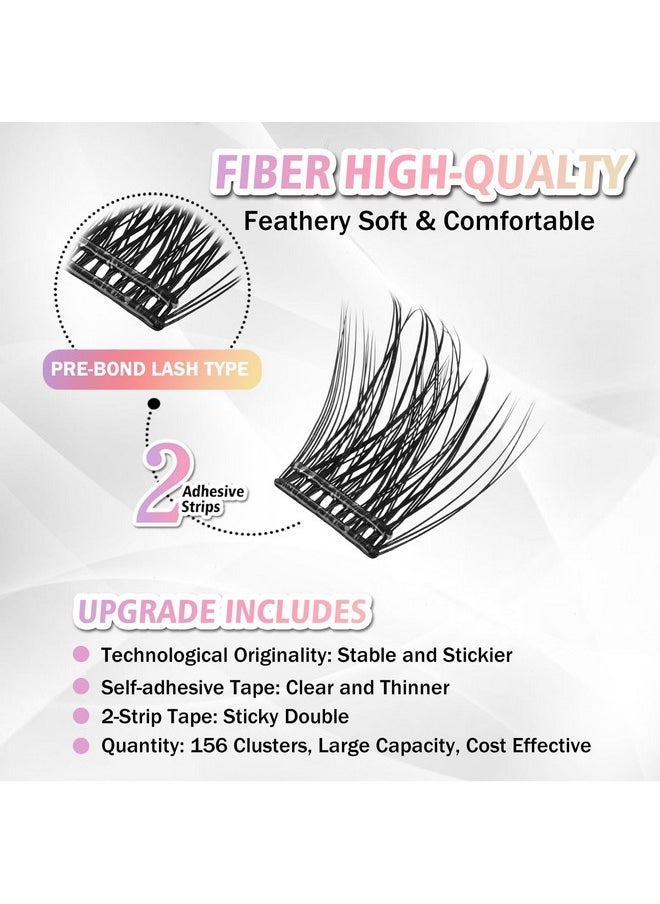 WONSIS Self Adhesive Eyelashes, 156 Pcs Self Adhesive Eyelash Clusters, No Glue Needed, Invisible 2-Strip Tape - Longer Lasting, No Sticky Residue Pre Glued Eyelashes (Volume-Mixed)