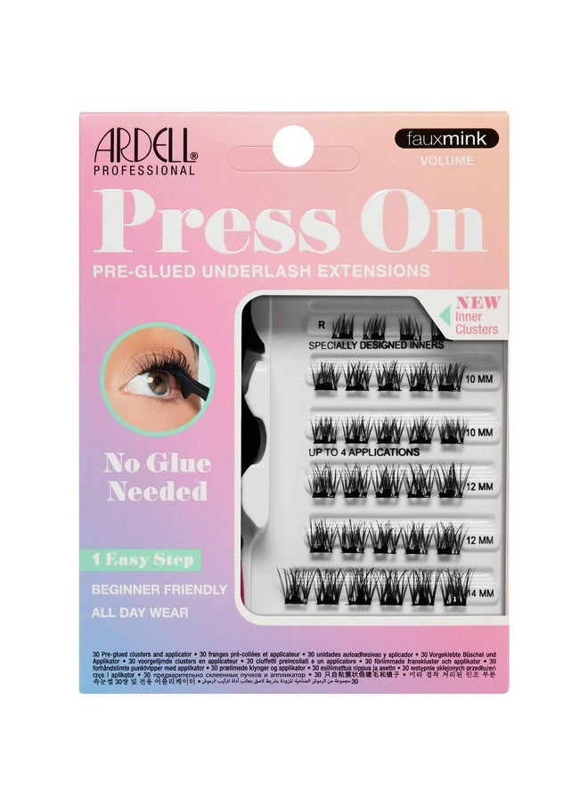 Ardell Press On Pre-Glued Eyelash Extension with Applicator - Fauxmink Volume, Customizable DIY Lash Clusters, Beginner Friendly Individual Lashes, 30 Count
