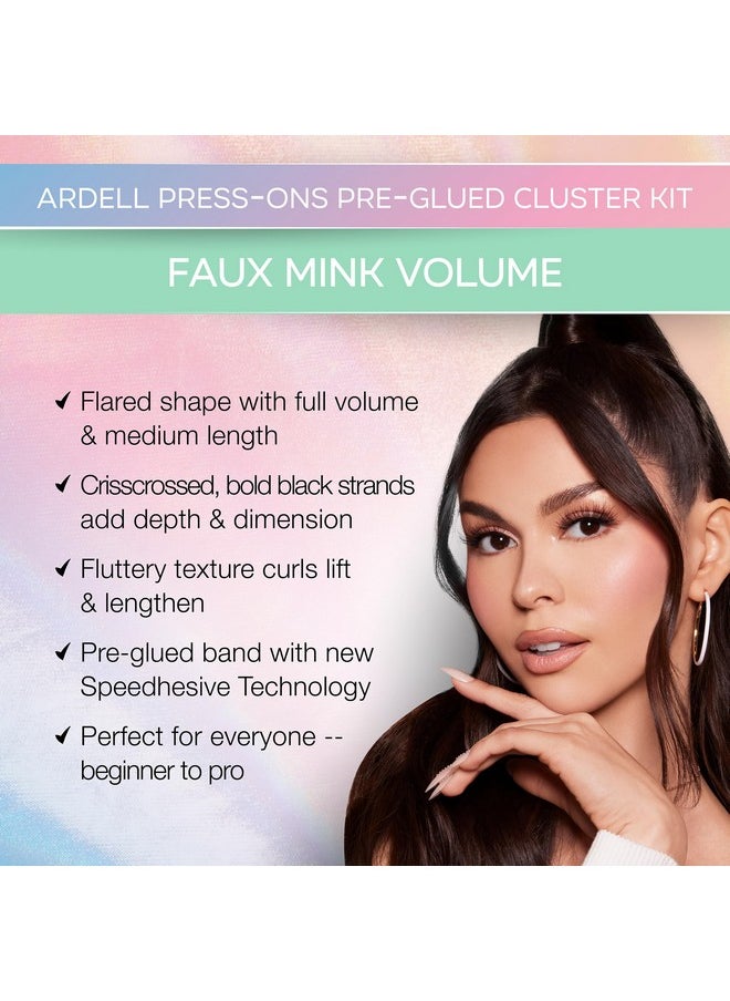 Ardell Press On Pre-Glued Eyelash Extension with Applicator - Fauxmink Volume, Customizable DIY Lash Clusters, Beginner Friendly Individual Lashes, 30 Count