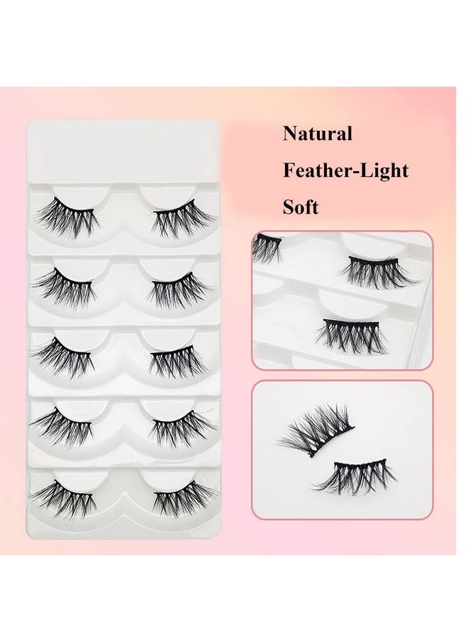 DAODER False Eyelashes Half Lashes Wispy Cat Eye Faux 3D Mink Lashes Natural Look Soft Handmade Wispies 7-15mm Eye Lashes For Eye Makeup 5 Pairs (Half Lashes 04)