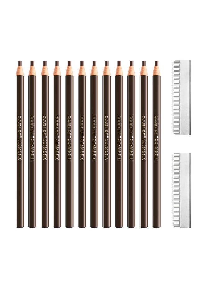 SUMEITANG 12 Pcs Pull Cord Peel-off Dark Brown Eyebrow Pencil，Wooden Hard-core Microblading Eye Brow Pencil For Marking, Filling And Outlining, waterproof and sweat-proof for Professionals & Beginners