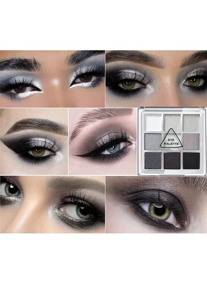 MAEPEOR Black Grey Smokey Eyeshadow Palette 9 Colors Cool Toned Matte Glitter Eyeshadow Palette Longlasting Waterproof Smoky Eye Shadow for Girls and Women (Set 1, Black Grey)