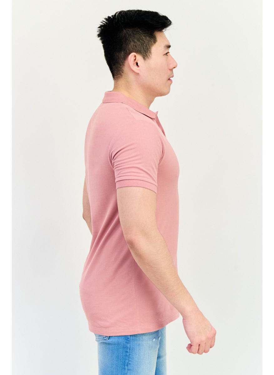 Men Regular Fit Brand Logo Short Sleeves Polo Shirt, Dusty Rose