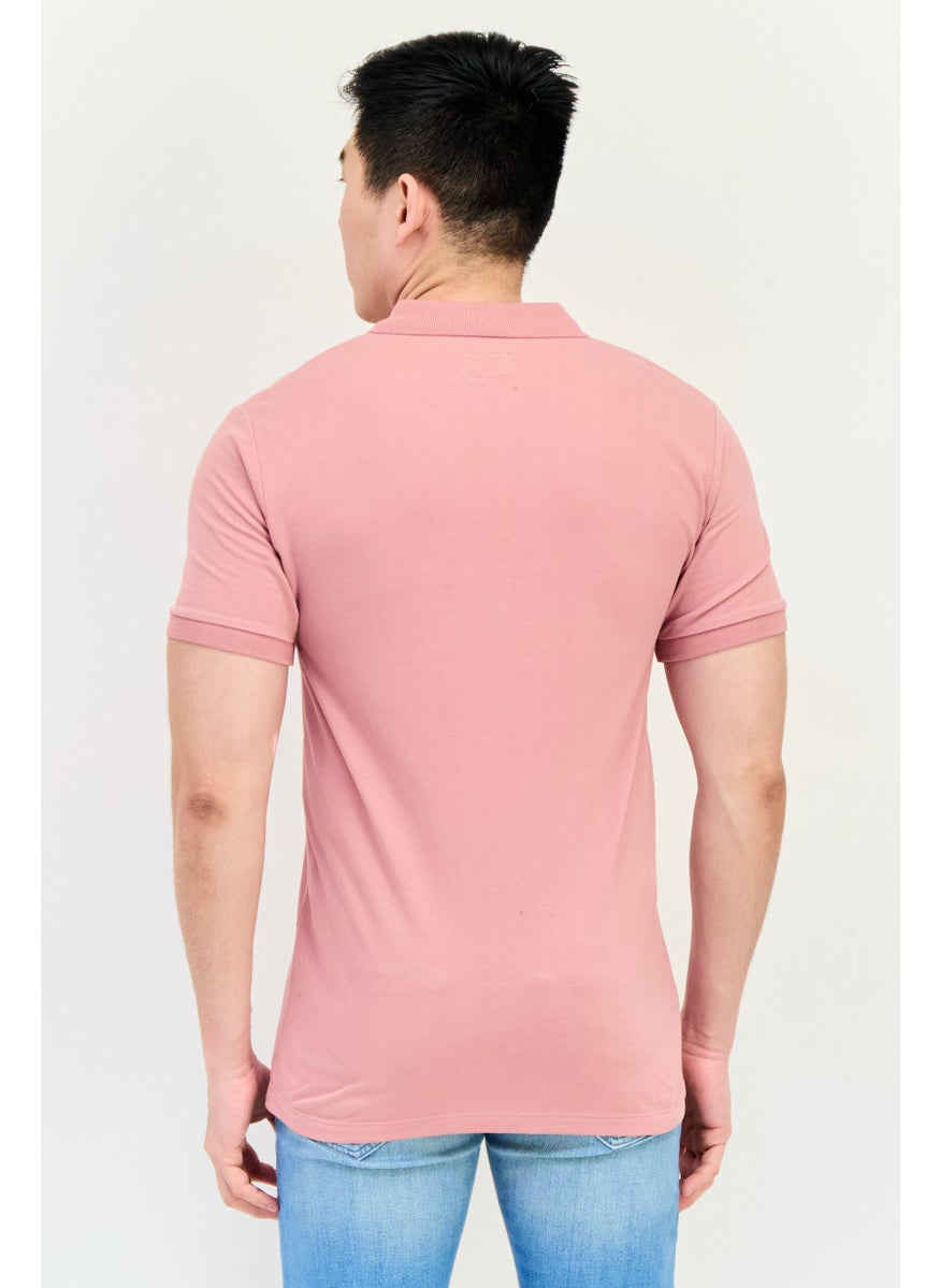 Men Regular Fit Brand Logo Short Sleeves Polo Shirt, Dusty Rose