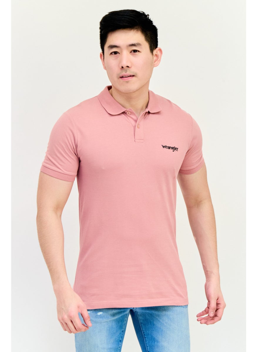 Men Regular Fit Brand Logo Short Sleeves Polo Shirt, Dusty Rose