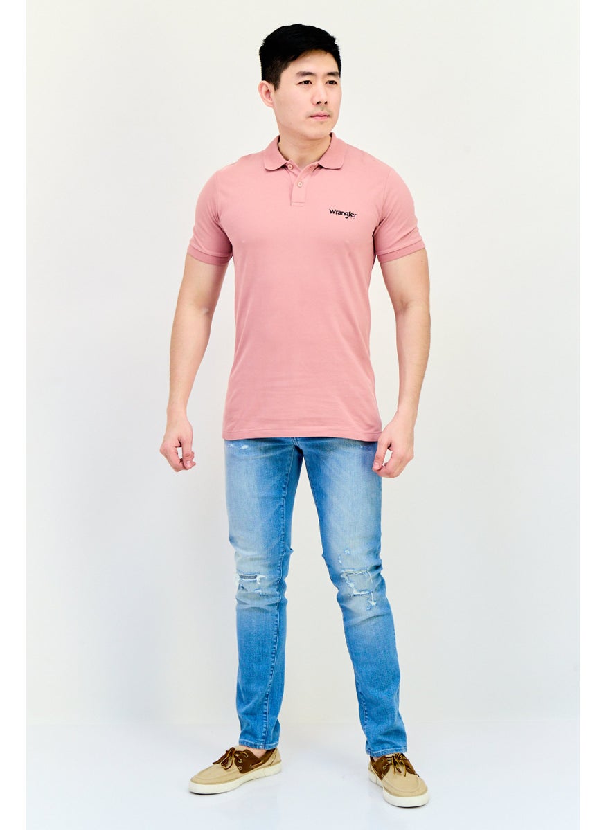 Men Regular Fit Brand Logo Short Sleeves Polo Shirt, Dusty Rose