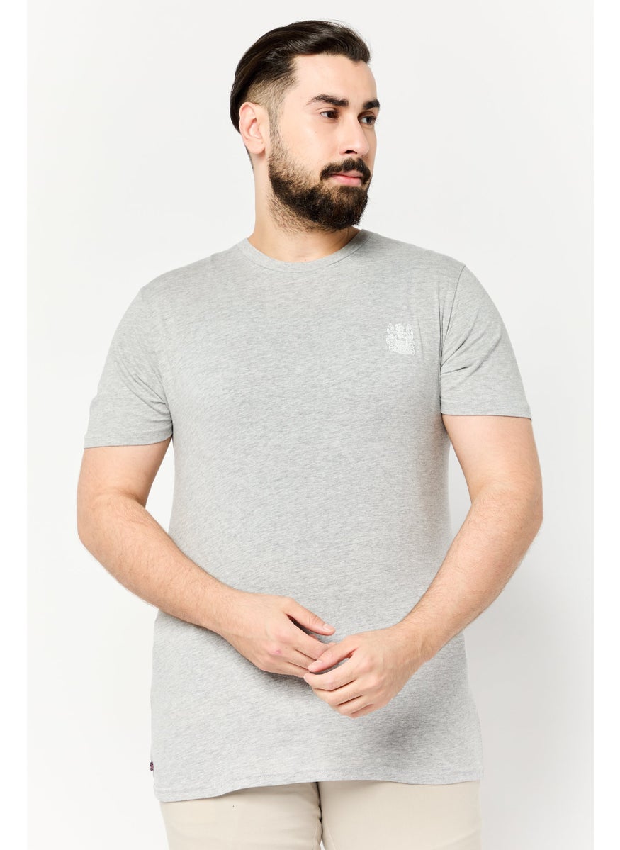 Men Crew Neck Short Sleeve Brand Logo T-Shirts, Grey