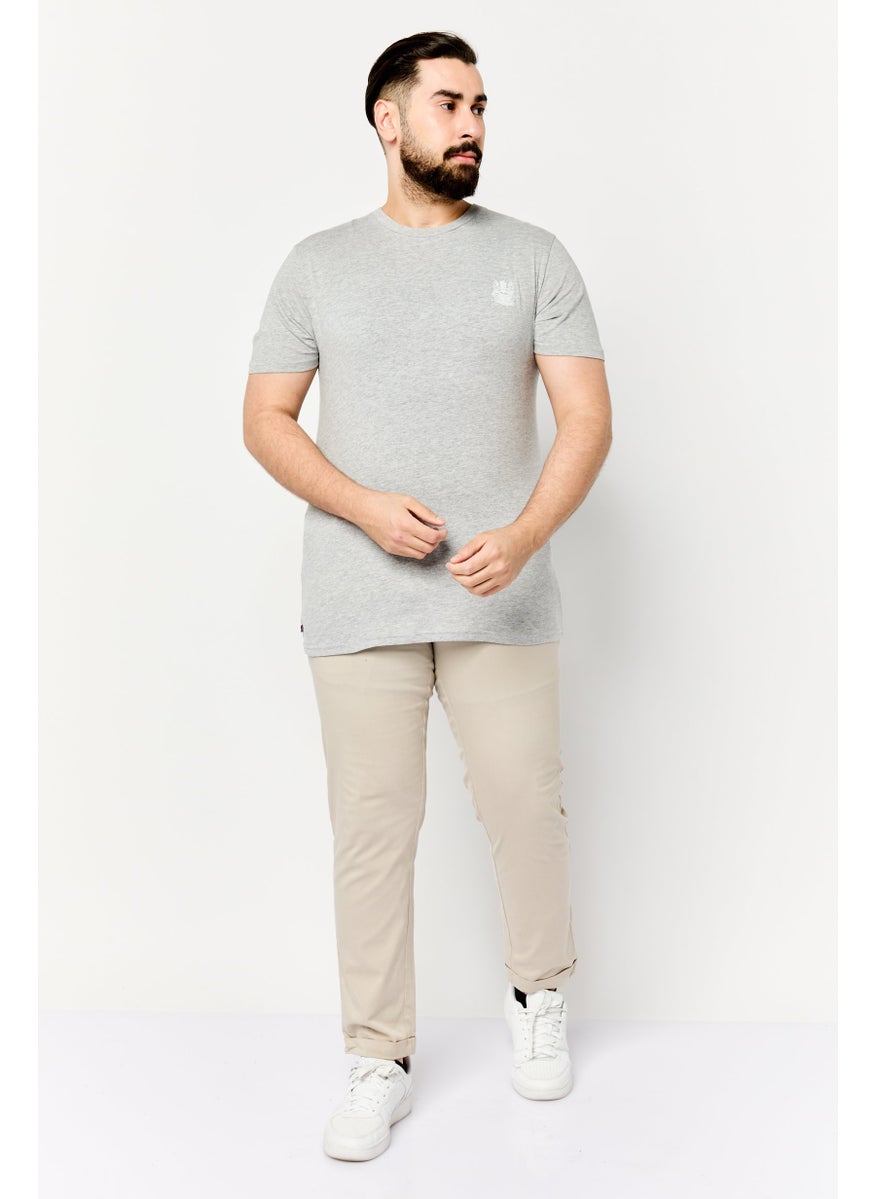 Men Crew Neck Short Sleeve Brand Logo T-Shirts, Grey