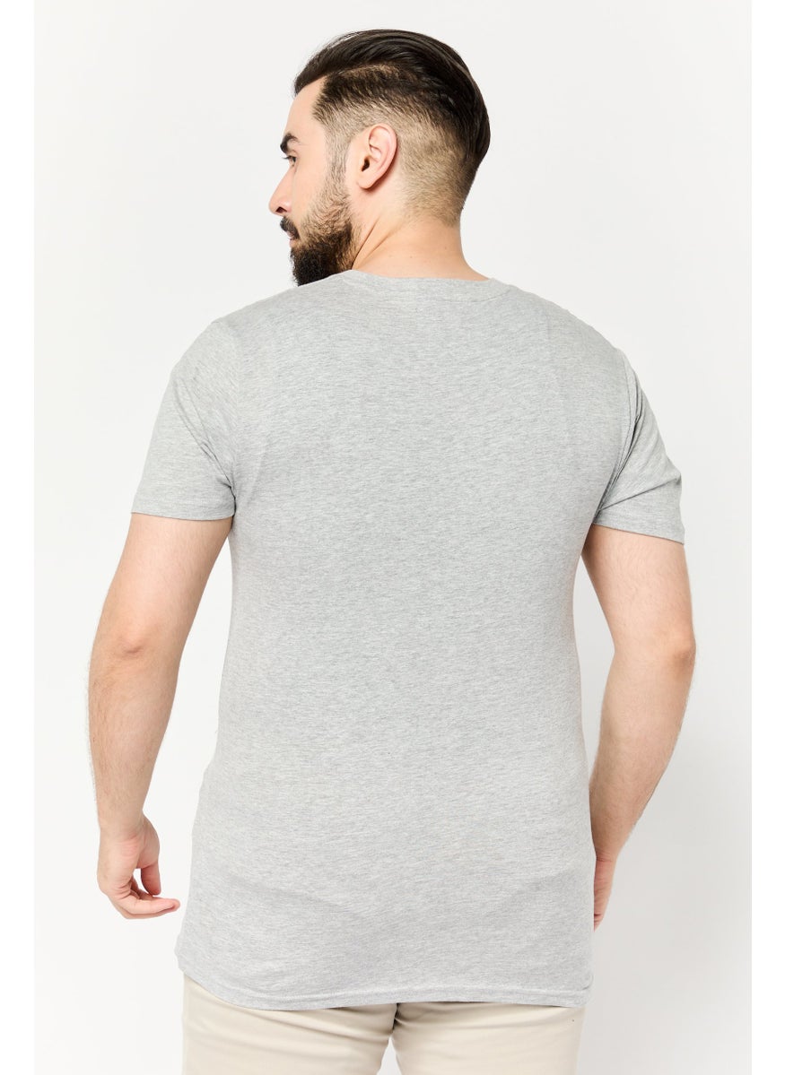 Men Crew Neck Short Sleeve Brand Logo T-Shirts, Grey