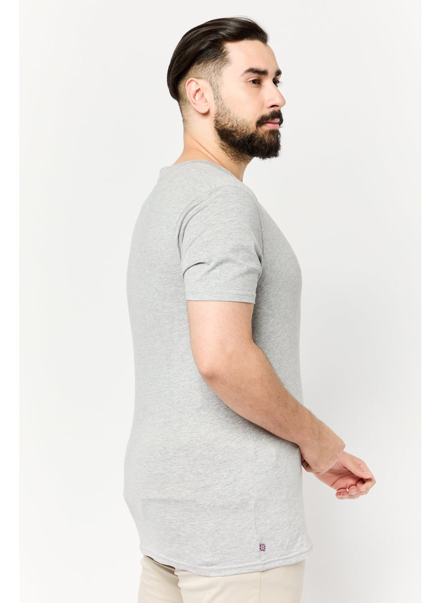 Men Crew Neck Short Sleeve Brand Logo T-Shirts, Grey