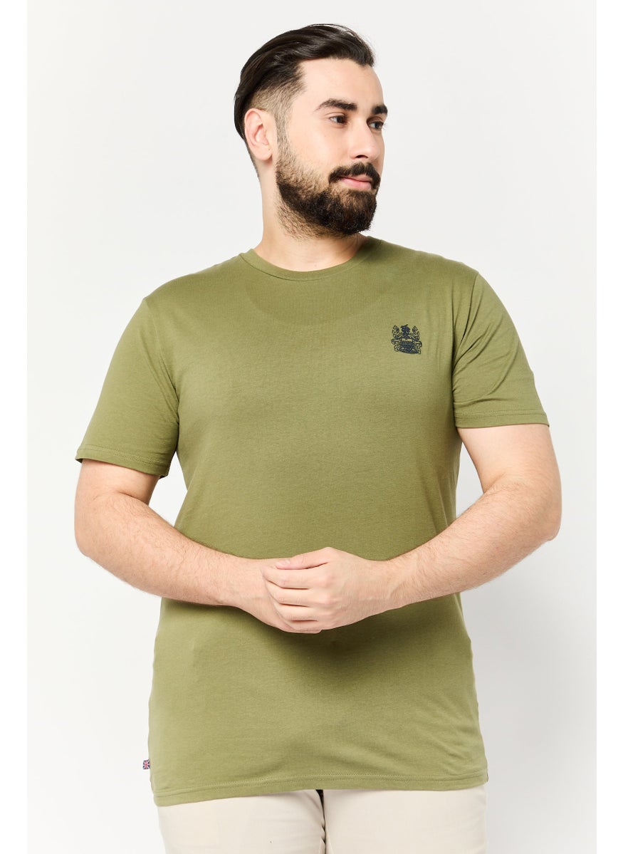 Men Crew Neck Short Sleeve Brand Logo T-Shirt, Army Green