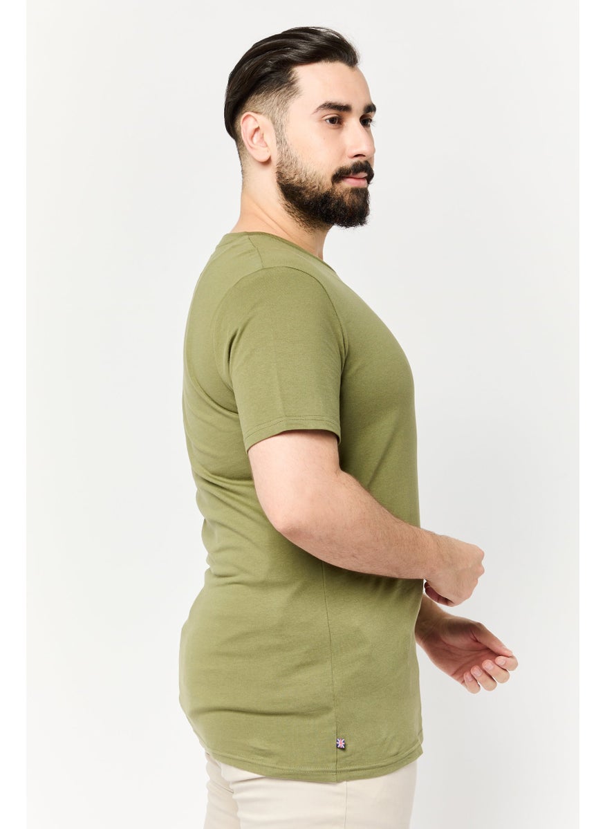 Men Crew Neck Short Sleeve Brand Logo T-Shirt, Army Green