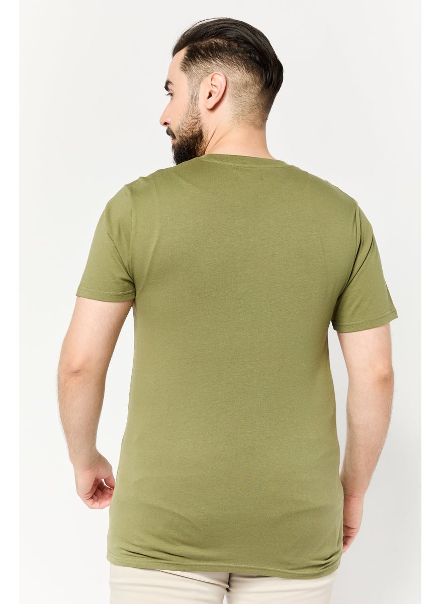 Men Crew Neck Short Sleeve Brand Logo T-Shirt, Army Green
