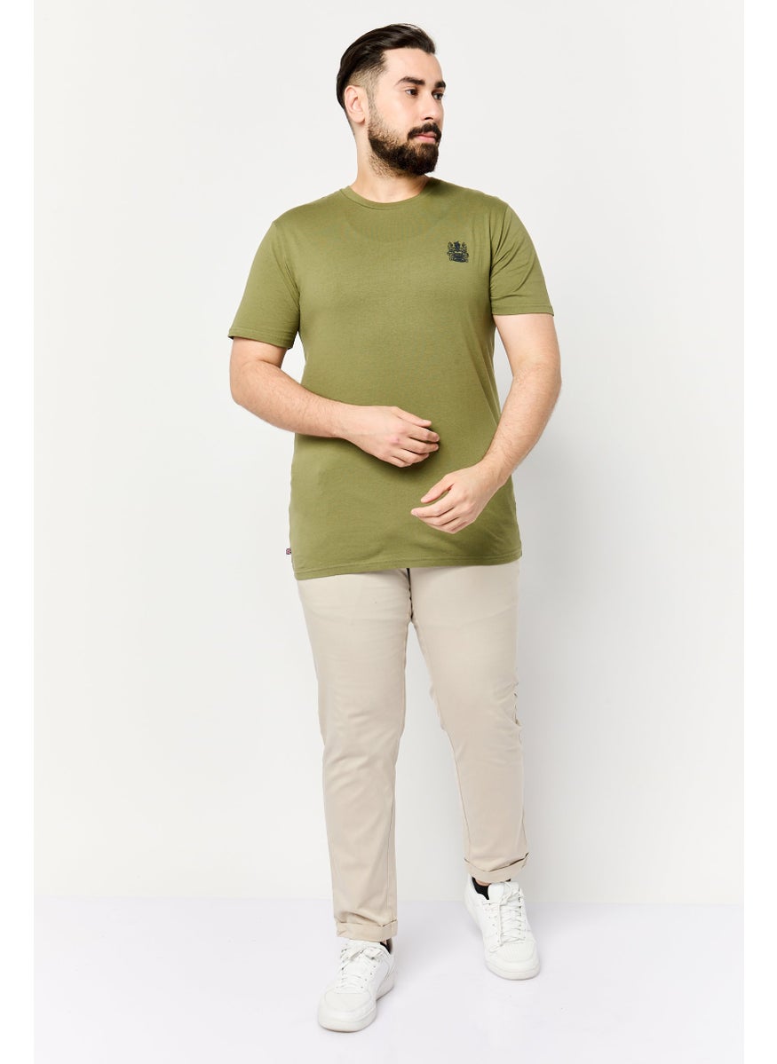Men Crew Neck Short Sleeve Brand Logo T-Shirt, Army Green