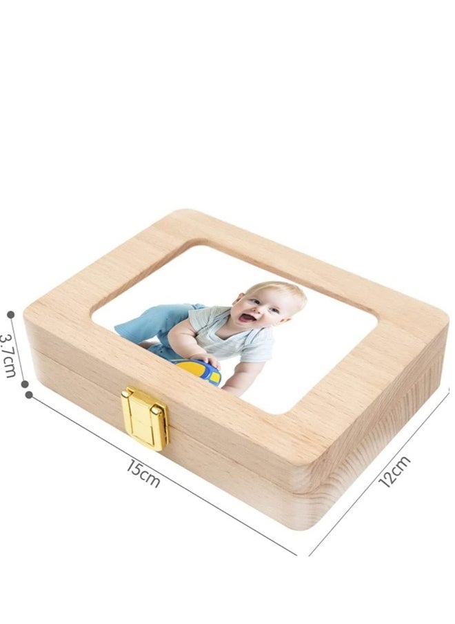 Tooth Box, Personality Wooden Kids Keepsake Organizer for Baby Teeth and Hair Photo, Shower  Birthday Gift, Storage Memory