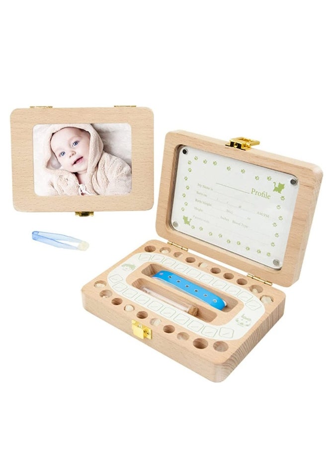 Tooth Box, Personality Wooden Kids Keepsake Organizer for Baby Teeth and Hair Photo, Shower  Birthday Gift, Storage Memory