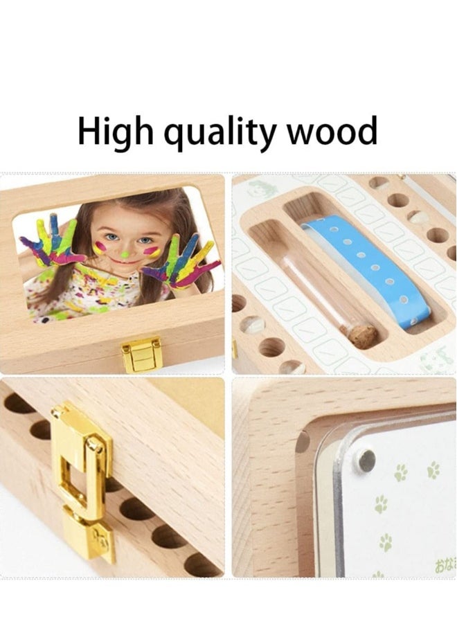 Tooth Box, Personality Wooden Kids Keepsake Organizer for Baby Teeth and Hair Photo, Shower  Birthday Gift, Storage Memory