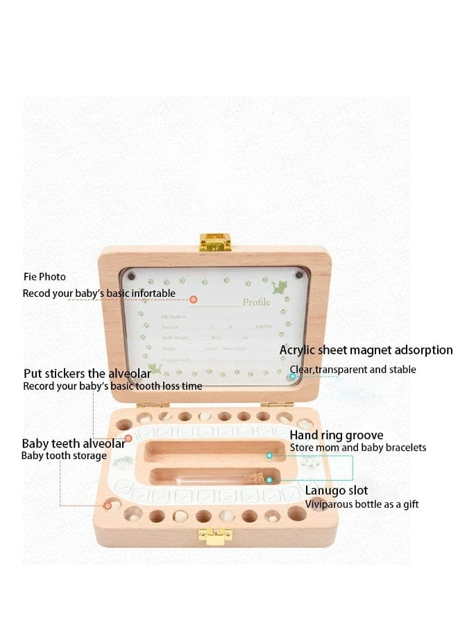 Tooth Box, Personality Wooden Kids Keepsake Organizer for Baby Teeth and Hair Photo, Shower  Birthday Gift, Storage Memory