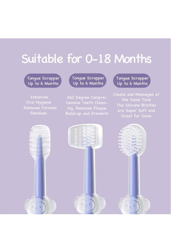 Baby Silicone Toothbrush Set, 3 Pack Newborn Toothbrushes 0 to 18 Months, Baby Tongue Cleaner  U-Shaped Toothscrubber  Baby First Toothbrush Teething, Infant Gum Mouth Cleaner for 0-36 Mon