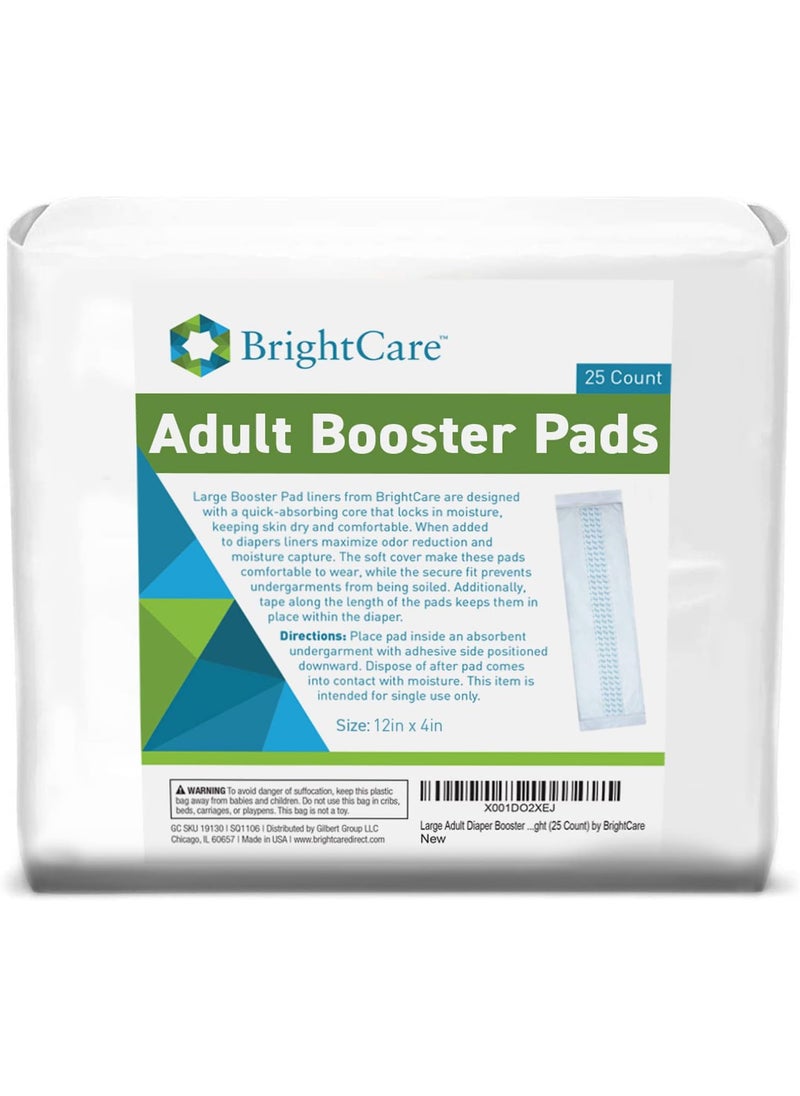 Adult Diaper Booster Pad Liner Insert with Adhesive for Men or Women (Large Size) - 16 Ounce Absorbent Day and Night Doubler (25 Count) by BrightCare