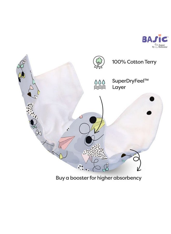 Basic Cloth Diaper | Side Leakage Proof Reusable Cloth Diaper With Quick Dry Ultrathin Pads|Freesize, Rash Free,For Kids 0-3 Yrs|Stay Dry & Lasts Up To 3Hrs - (Assorted) (Basic Pack Of 2)