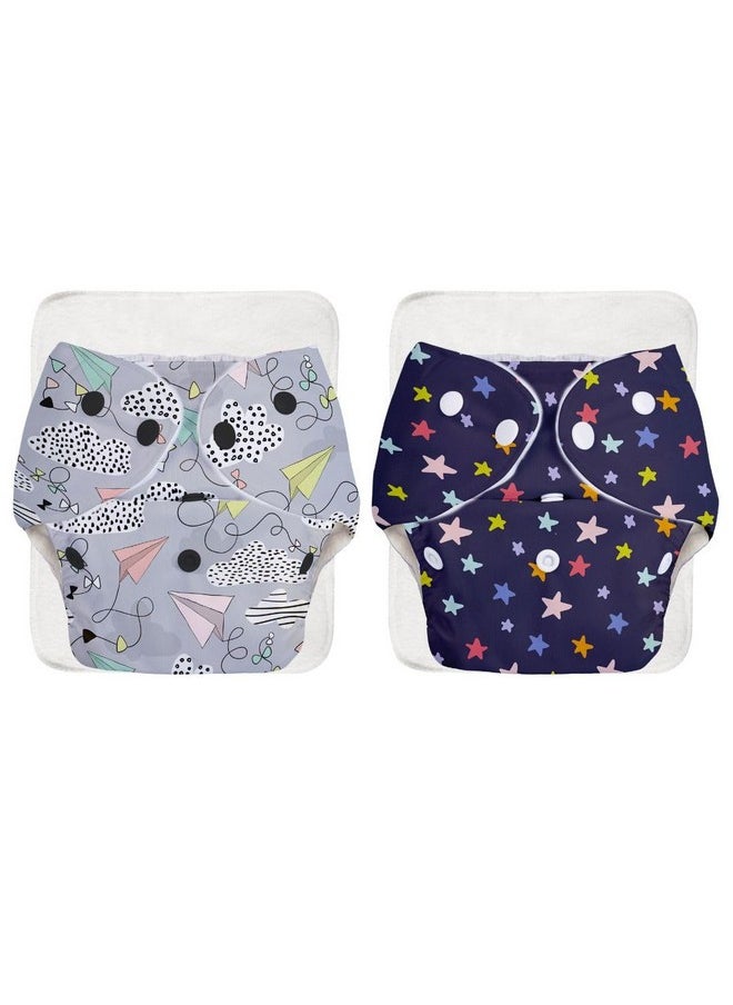 Basic Cloth Diaper | Side Leakage Proof Reusable Cloth Diaper With Quick Dry Ultrathin Pads|Freesize, Rash Free,For Kids 0-3 Yrs|Stay Dry & Lasts Up To 3Hrs - (Assorted) (Basic Pack Of 2)