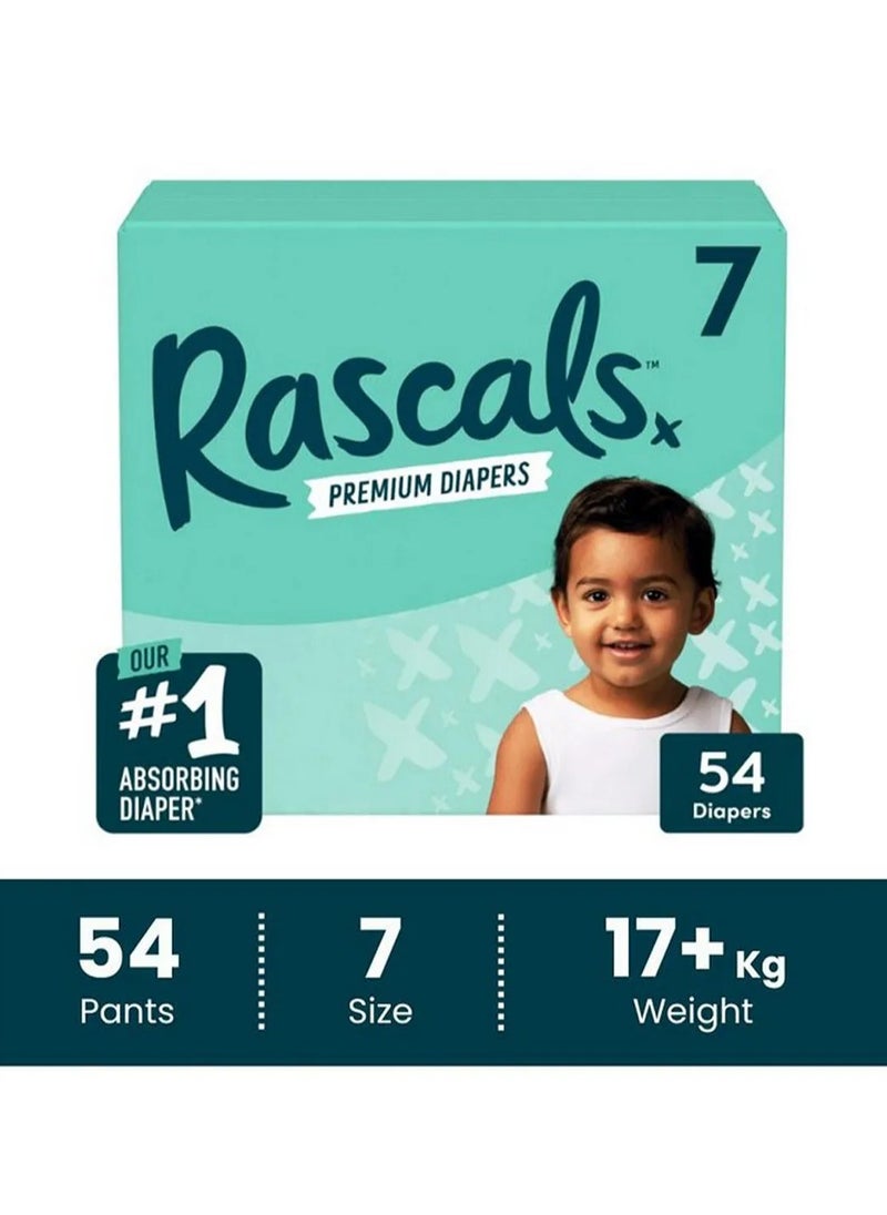 Rascals Tape Style Premium Diaper Nappies, With Fastest Absorption By Hydrolock Core With Triple Leak Guard And Wetness Indicator Jumbo Box, Size 7, XXXL - 54 Pieces
