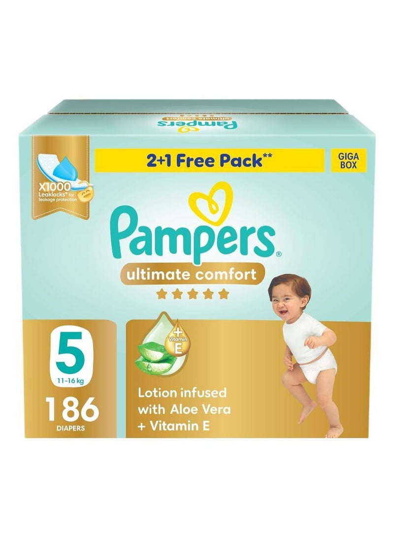 Ultimate Comfort Size 5 11-16kg Taped Diapers Lotion Infused With Aloe Vera And Vitamin E Giga Box