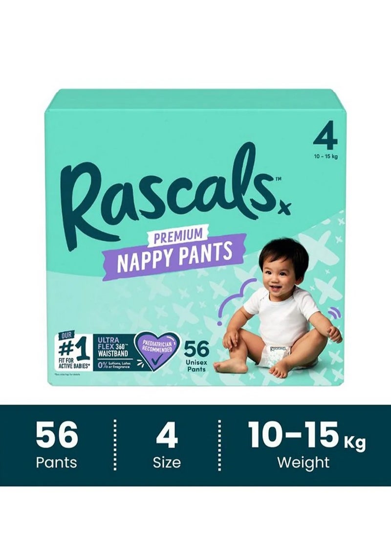 Rascals Premium Diaper Pants, Training Diapers, With Fastest Absorption By Hydrolock Core With Triple Leak Guard And Wetness Indicator, Large, Size 4 - 56 Pieces