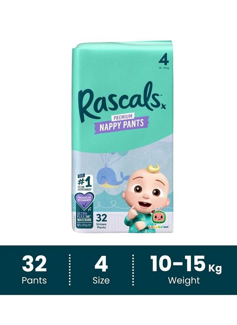 Rascals Premium Diaper Pants Limited Edition, Training Diapers, With Fastest Absorption By Hydrolock Core With Triple Leak Guard And Wetness Indicator, Large, Size 4 - 32 Pieces