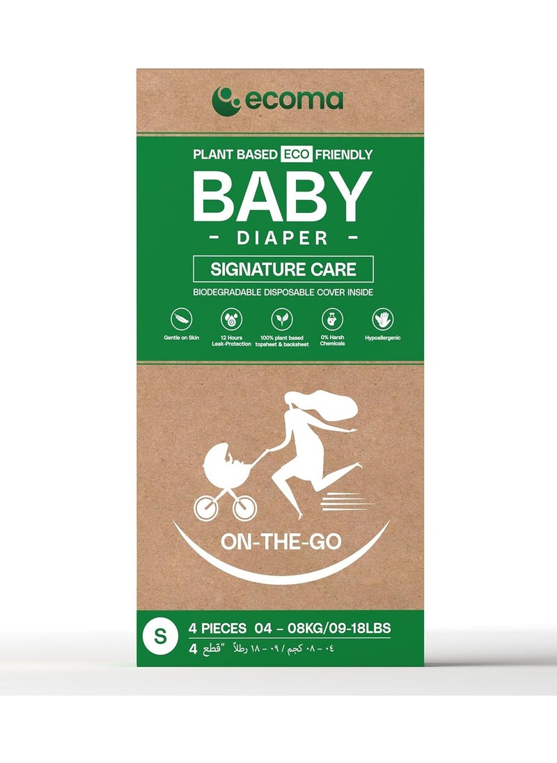 On The Go Baby Diapers, Small – 45% Plant-Based, Comfortable Fit, Eco-Friendly, (Pack of 4)